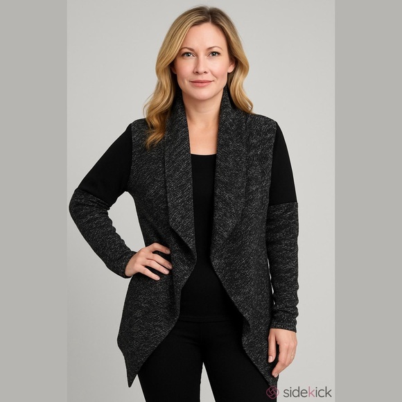 Bnci Waterfall Open Front Sweater Woman's Size Medium Black Gray Long‎ Sleeve - Picture 1 of 13
